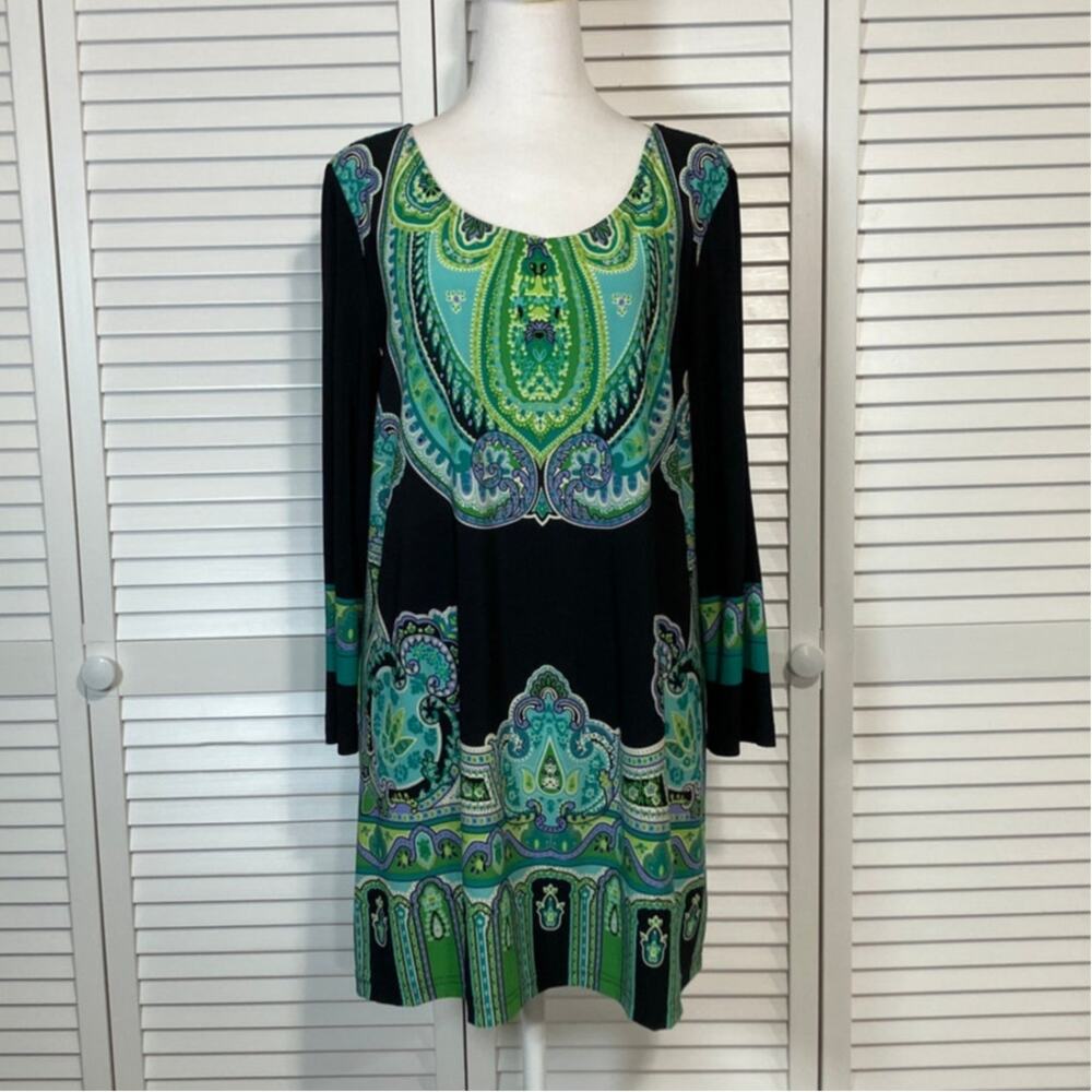 Marc Bouwer Scoop Neck Paisley Geometric Slinky Tunic Blouse Women L